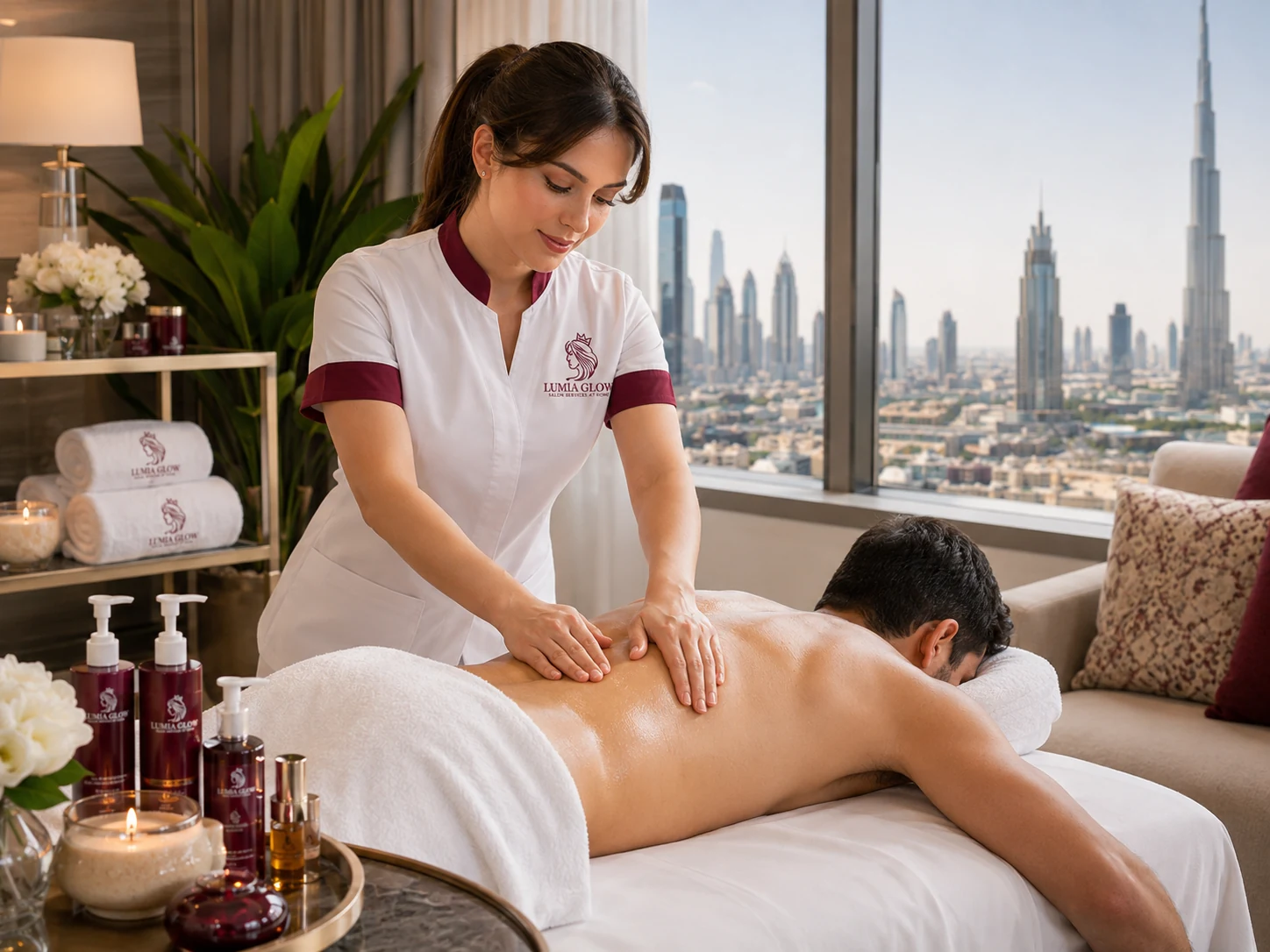 Lumia Glow female therapist performing massage in Dubai